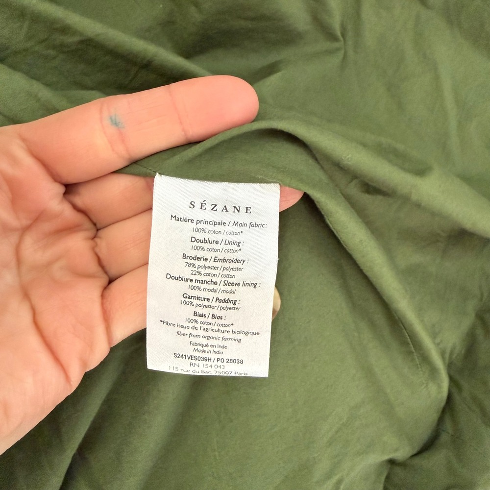 Sezane Embroidered Olive Green Quilted Jacket - Picture 4 of 8